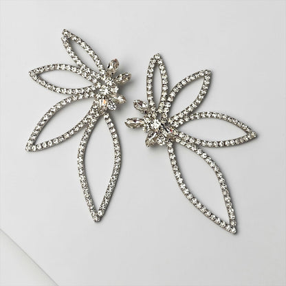 Silver Rhinestone Starburst Statement Drop Earrings