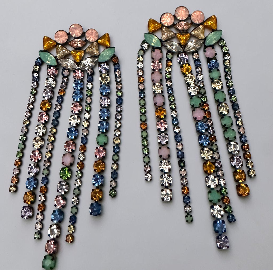 Multicolour Rhinestone Chandelier Tassel Earrings
