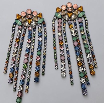Multicolour Rhinestone Chandelier Tassel Earrings