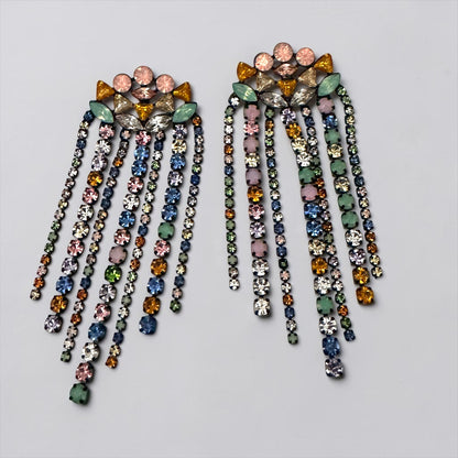 Multicolour Rhinestone Chandelier Tassel Earrings
