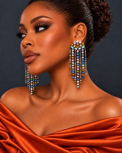 Boucles d'oreilles pendantes multicolores à franges en cristal