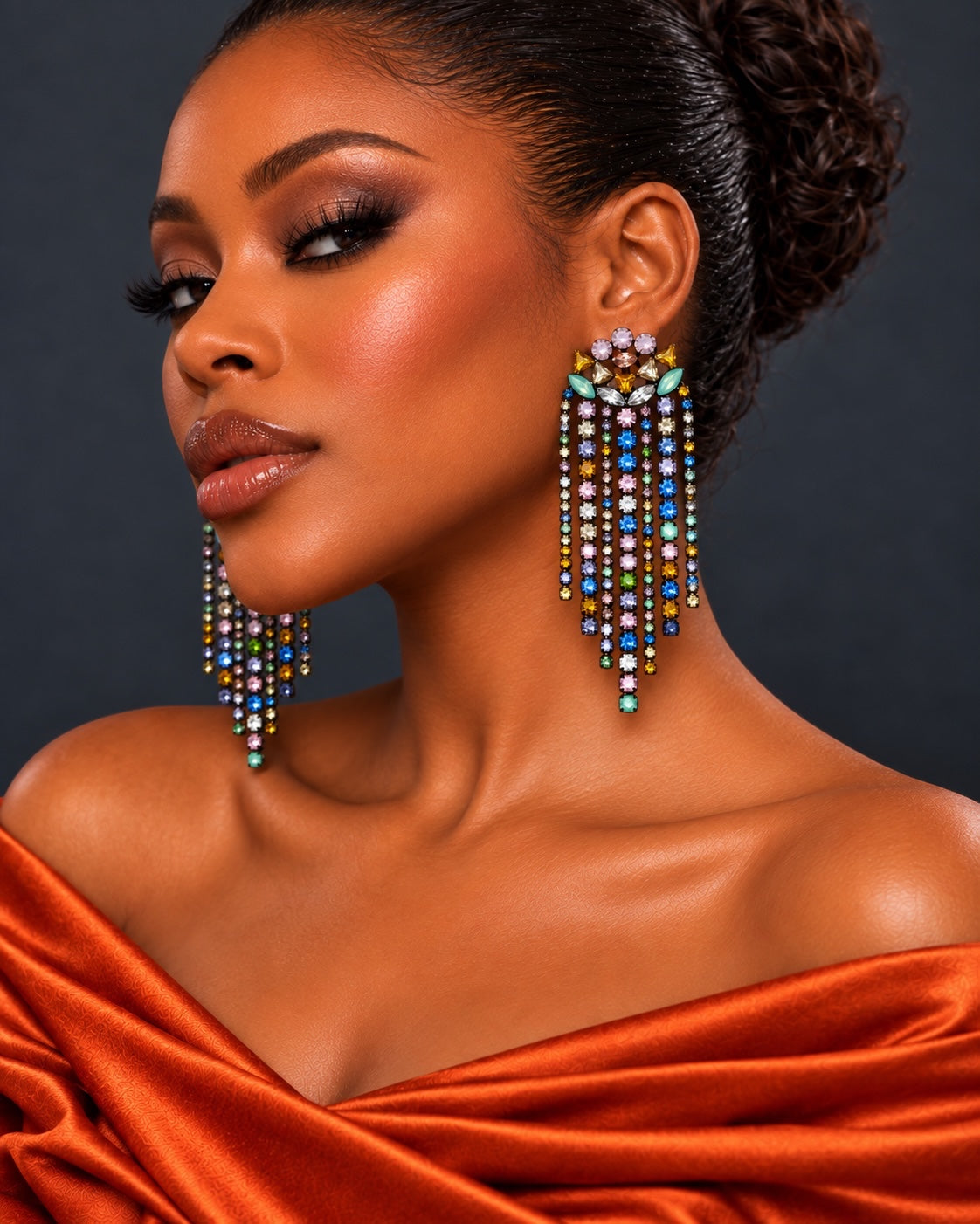Boucles d'oreilles pendantes multicolores à franges en cristal
