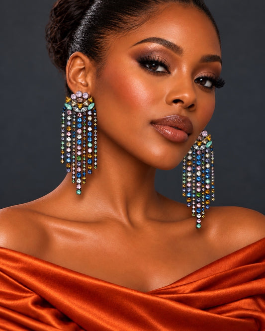 Multicolour Rhinestone Chandelier Tassel Earrings