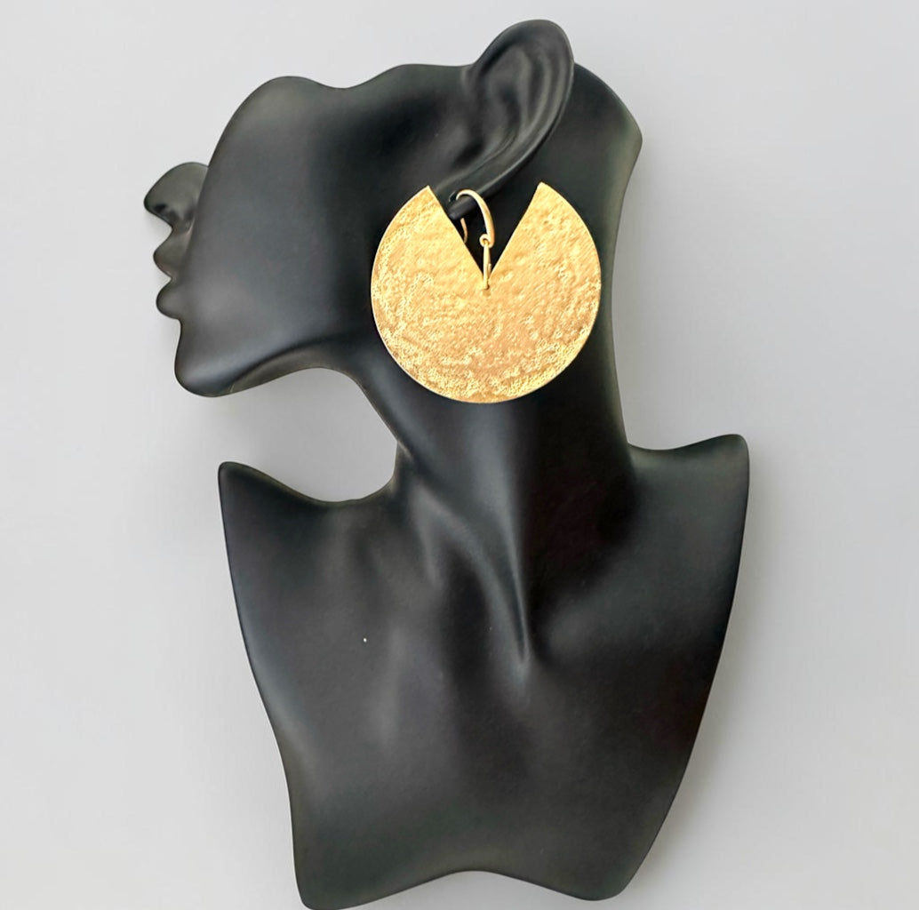 Hammered Brass Statement Earrings – Bold African Gold Disc Design - Fatisha Boutique Fatisha Boutique