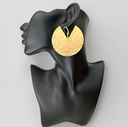 Hammered Brass Statement Earrings – Bold African Gold Disc Design - Fatisha Boutique