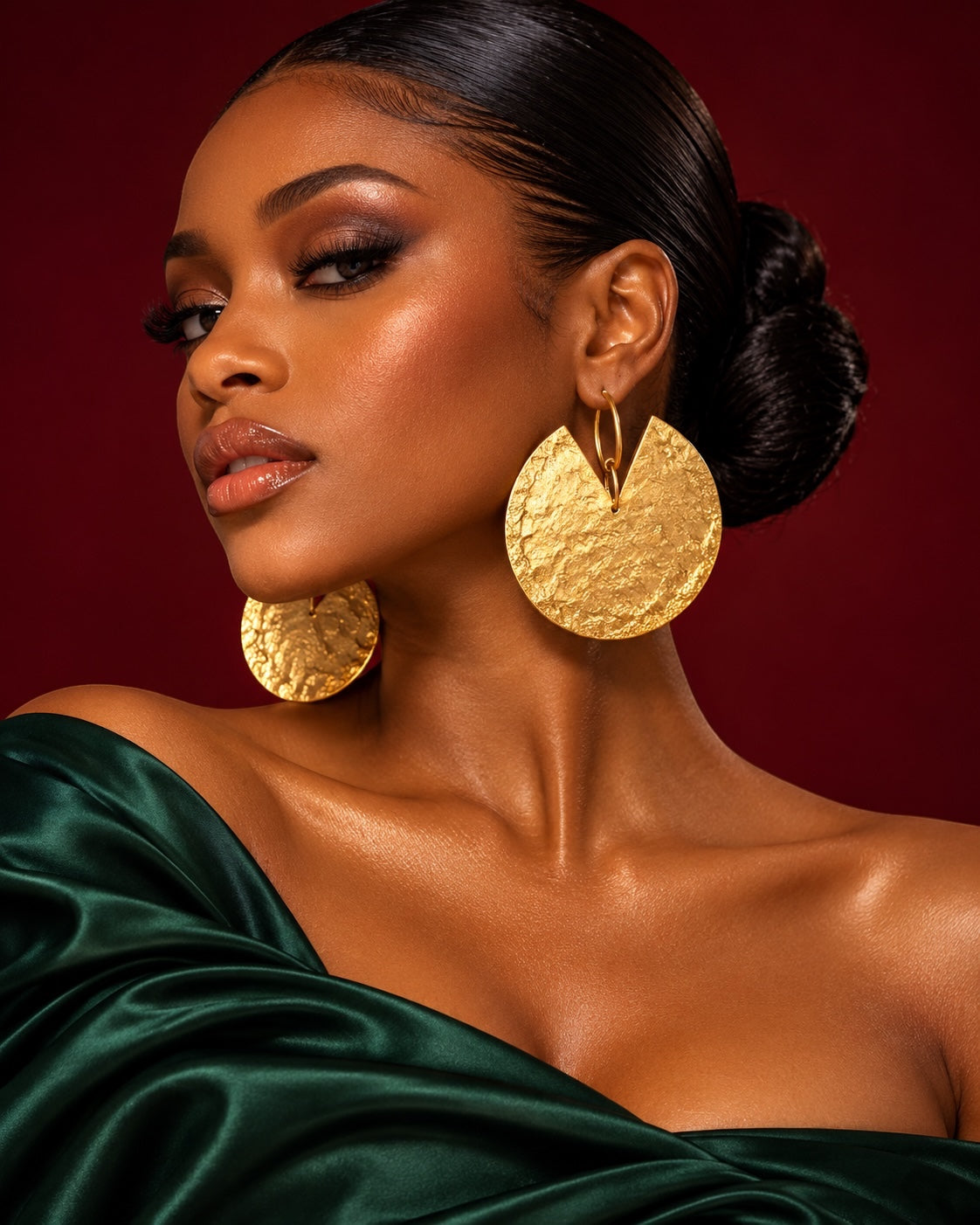 Hammered Brass Statement Earrings – Bold African Gold Disc Design - Fatisha Boutique Fatisha Boutique