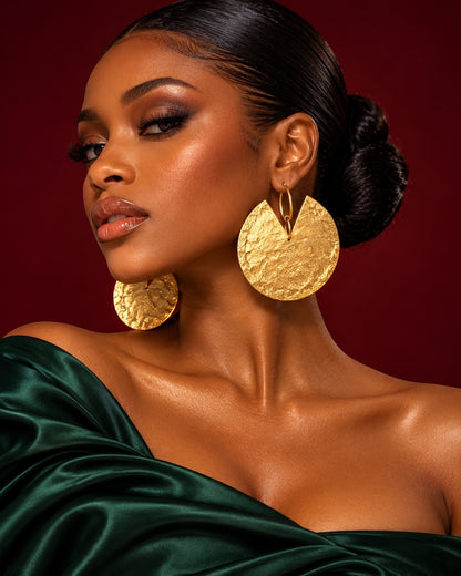 Hammered Brass Statement Earrings – Bold African Gold Disc Design - Fatisha Boutique