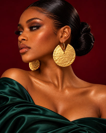 Hammered Brass Statement Earrings – Bold African Gold Disc Design - Fatisha Boutique
