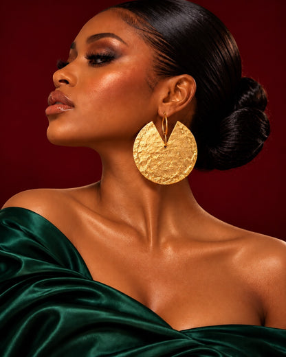 Hammered Brass Statement Earrings – Bold African Gold Disc Design - Fatisha Boutique