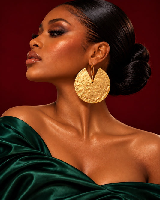 Hammered Brass Statement Earrings – Bold African Gold Disc Design - Fatisha Boutique