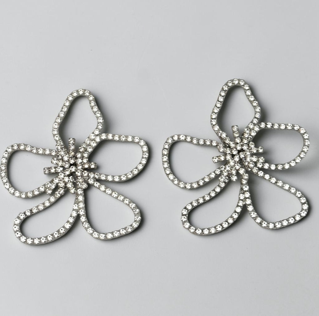 Oversized Rhinestone Flower Statement Stud Earrings – Gold & Silver - Fatisha Boutique Fatisha Boutique