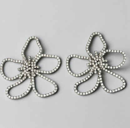 Oversized Rhinestone Flower Statement Stud Earrings – Gold & Silver - Fatisha Boutique