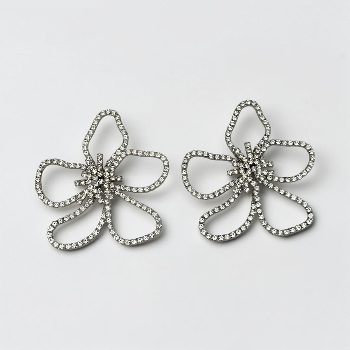 Oversized Rhinestone Flower Statement Stud Earrings – Gold & Silver - Fatisha Boutique Fatisha Boutique