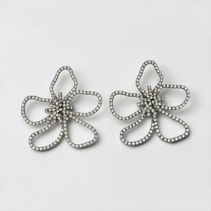 Oversized Rhinestone Flower Statement Stud Earrings – Gold & Silver - Fatisha Boutique