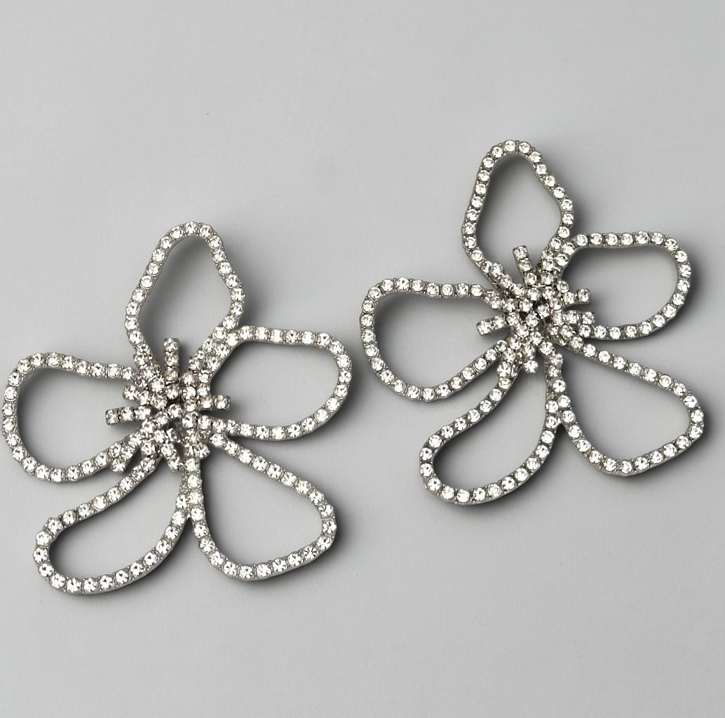 Oversized Rhinestone Flower Statement Stud Earrings – Gold & Silver - Fatisha Boutique