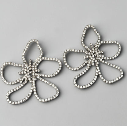 Oversized Rhinestone Flower Statement Stud Earrings – Gold & Silver - Fatisha Boutique