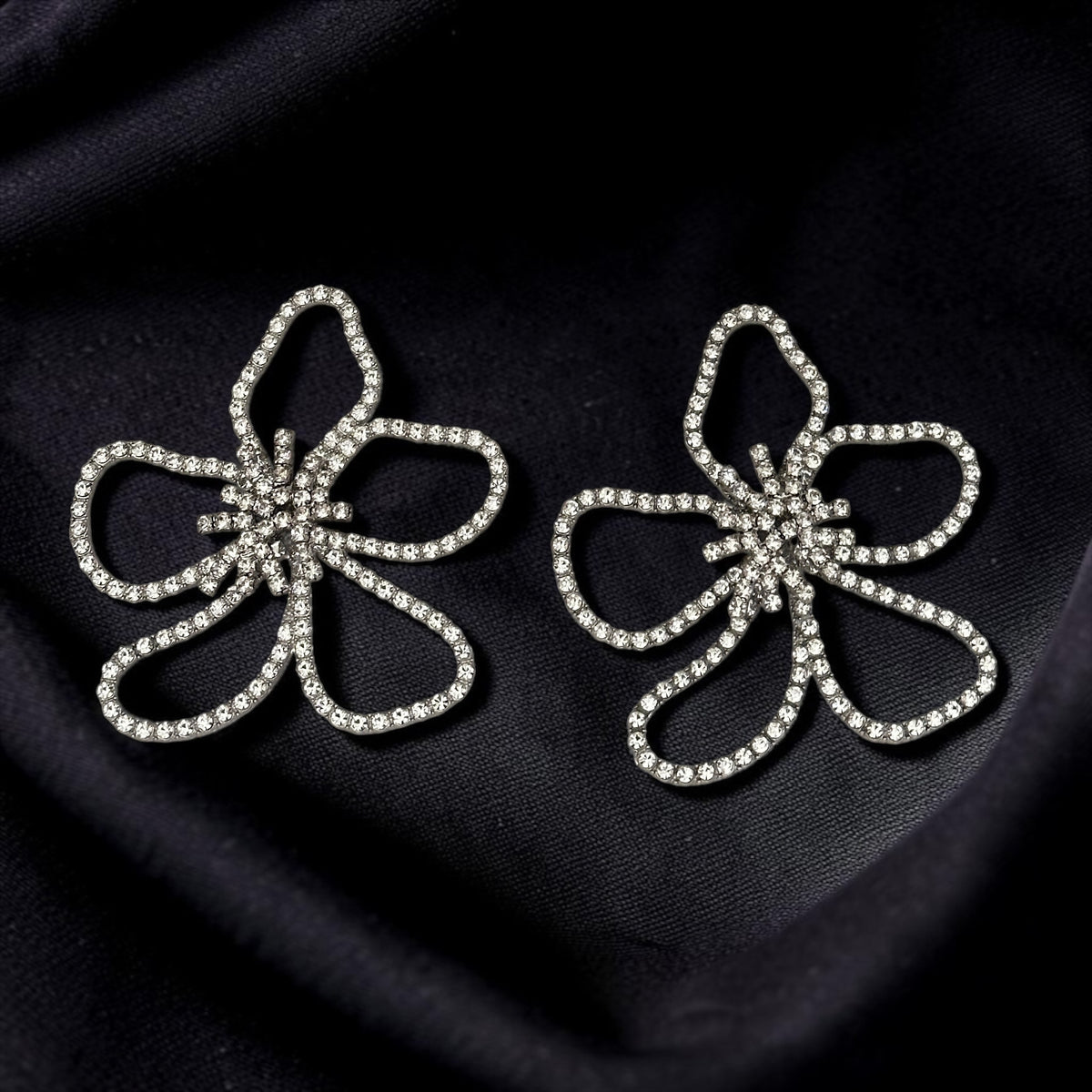 Oversized Rhinestone Flower Statement Stud Earrings – Gold & Silver - Fatisha Boutique Fatisha Boutique
