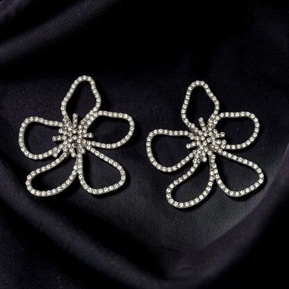 Oversized Rhinestone Flower Statement Stud Earrings – Gold & Silver - Fatisha Boutique