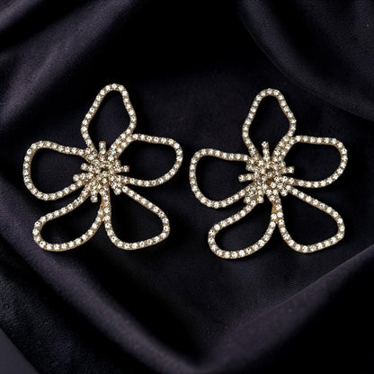 Oversized Rhinestone Flower Statement Stud Earrings – Gold & Silver - Fatisha Boutique