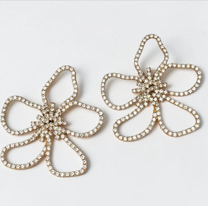 Oversized Rhinestone Flower Statement Stud Earrings – Gold & Silver - Fatisha Boutique