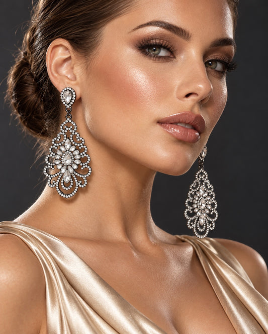 Elegant Rhinestone Chandelier Earrings – Vintage Teardrop Statement - Fatisha Boutique