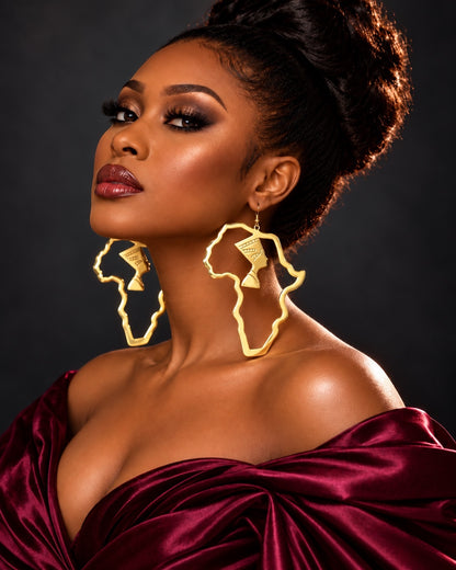 Oversized Gold Africa Map Nefertiti Statement Stainless Steel Earrings