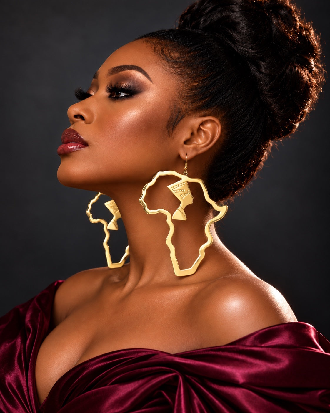 Oversized Gold Africa Map Nefertiti Statement Stainless Steel Earrings Fatisha Boutique
