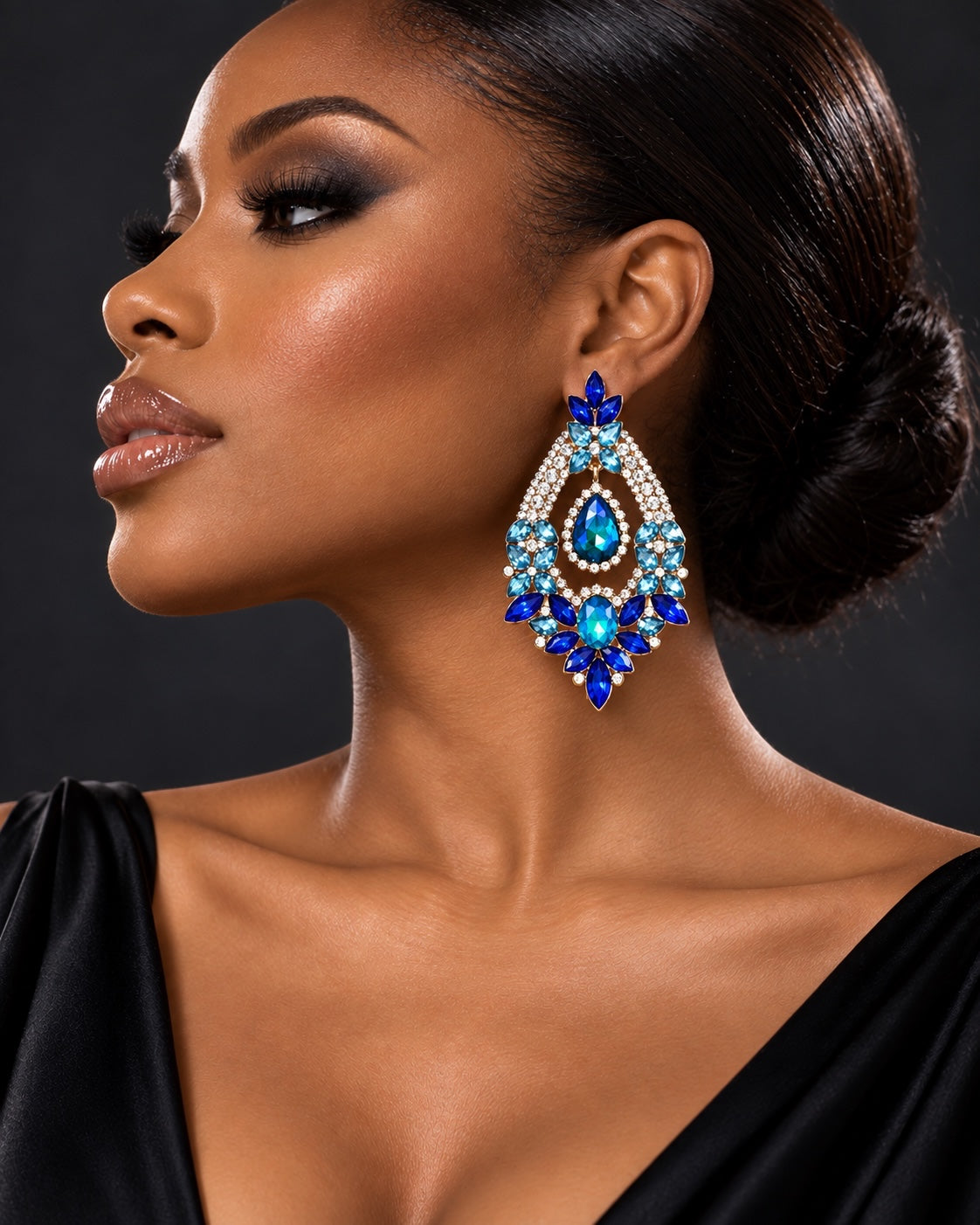 Blue & Green Rhinestone Teardrop Statement Earrings - Fatisha Boutique Fatisha Boutique