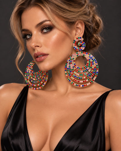 Glamorous Oversized Crystal Rhinestone Statement Stud Earrings - Fatisha Boutique