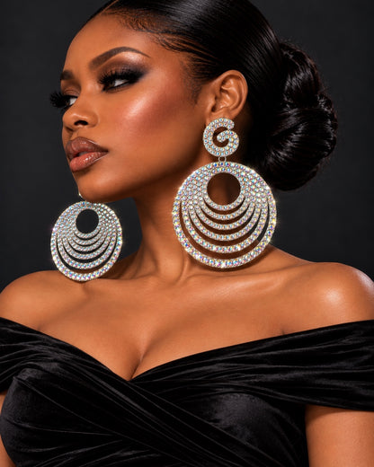 Glamorous Oversized Crystal Rhinestone Statement Stud Earrings - Fatisha Boutique