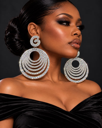 Glamorous Oversized Crystal Rhinestone Statement Stud Earrings - Fatisha Boutique
