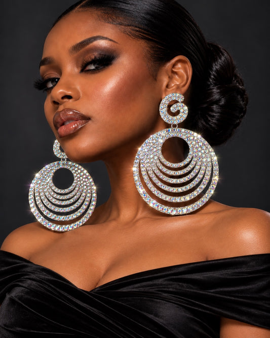 Glamorous Oversized Crystal Rhinestone Statement Stud Earrings - Fatisha Boutique