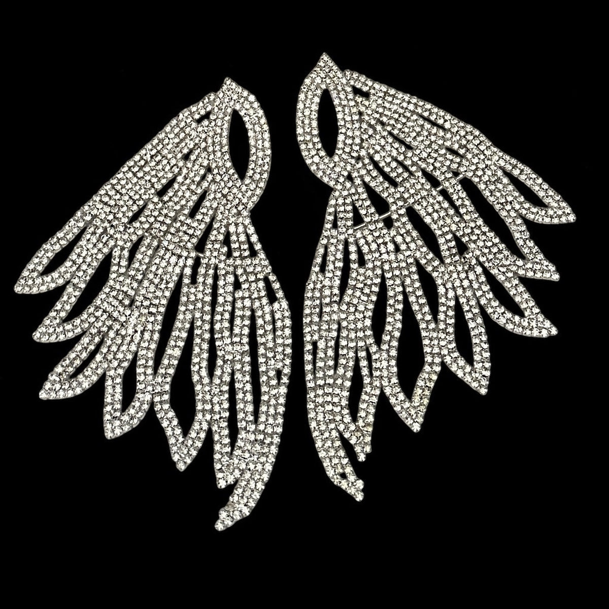 Rhinestone Feather Statement Earrings, Long Crystal Chandelier Earrings in Silver or Gold - Fatisha Boutique Fatisha Boutique