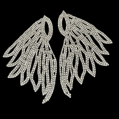 Rhinestone Feather Statement Earrings, Long Crystal Chandelier Earrings in Silver or Gold - Fatisha Boutique