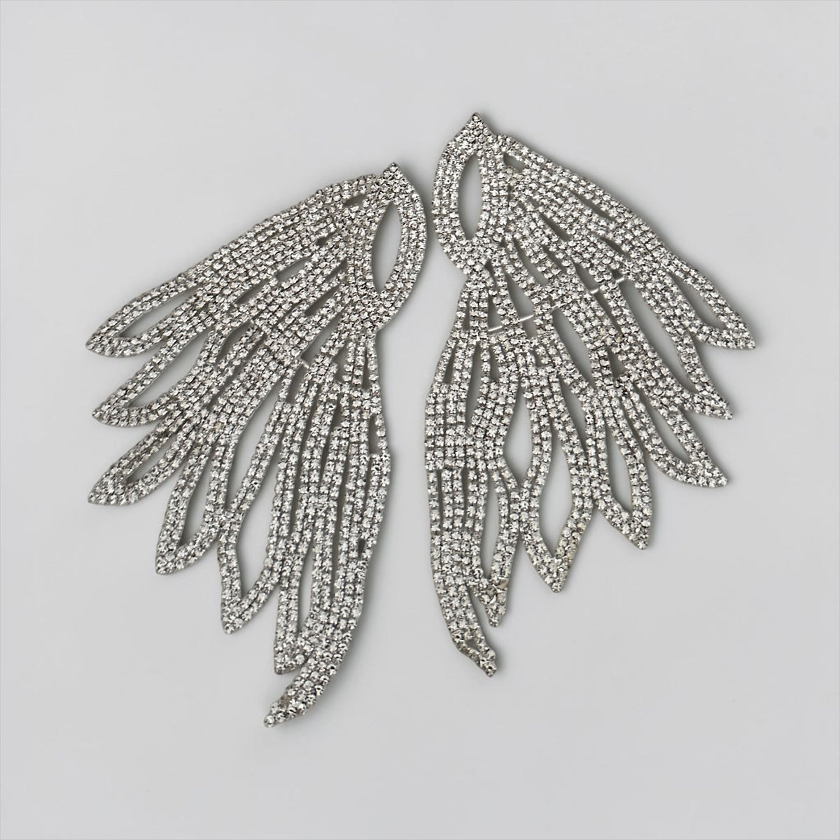 Rhinestone Feather Statement Earrings, Long Crystal Chandelier Earrings in Silver or Gold - Fatisha Boutique