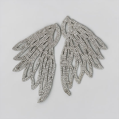 Rhinestone Feather Statement Earrings, Long Crystal Chandelier Earrings in Silver or Gold - Fatisha Boutique