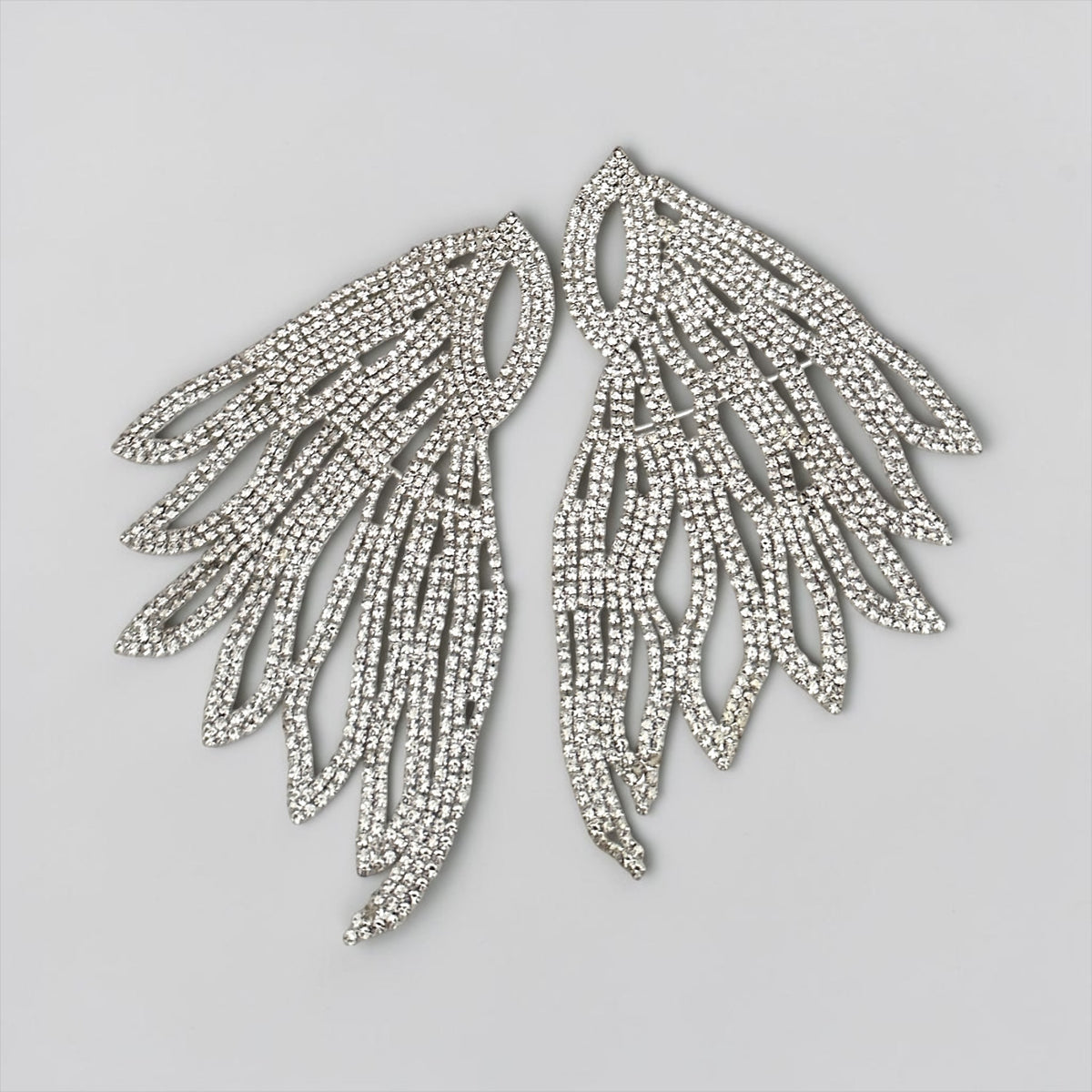 Rhinestone Feather Statement Earrings, Long Crystal Chandelier Earrings in Silver or Gold - Fatisha Boutique Fatisha Boutique