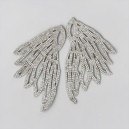 Rhinestone Feather Statement Earrings, Long Crystal Chandelier Earrings in Silver or Gold - Fatisha Boutique