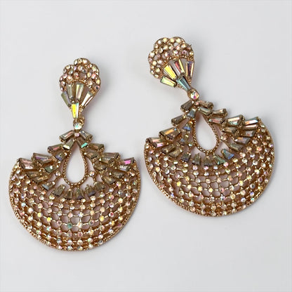 AB Crystal Fan Chandelier Statement Earrings – Gold or Silver