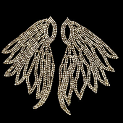Rhinestone Feather Statement Earrings, Long Crystal Chandelier Earrings in Silver or Gold - Fatisha Boutique