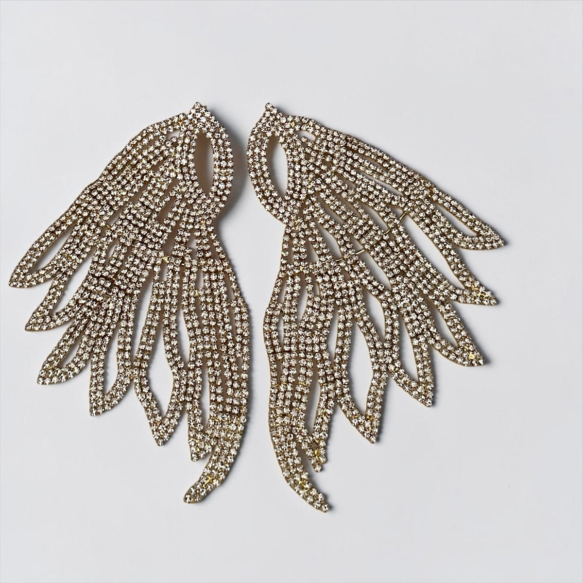 Rhinestone Feather Statement Earrings, Long Crystal Chandelier Earrings in Silver or Gold - Fatisha Boutique Fatisha Boutique