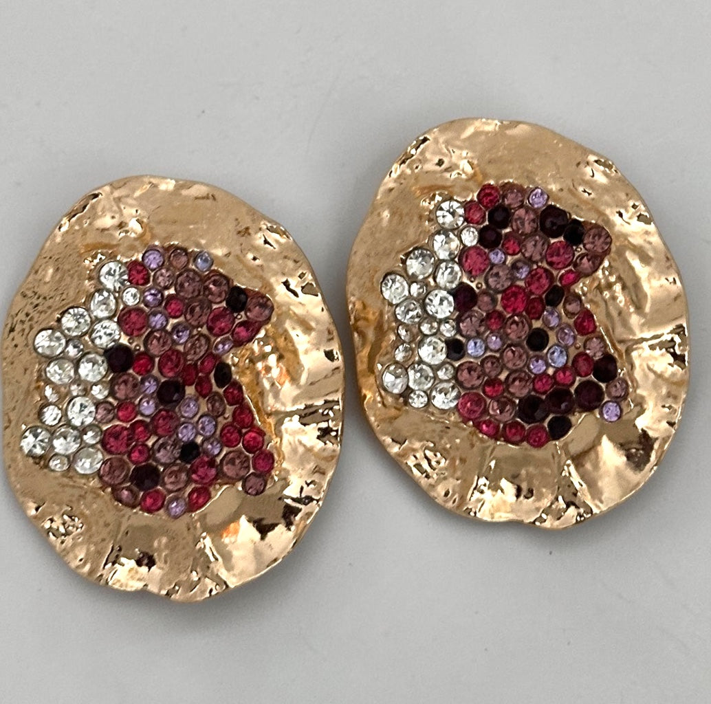Gold Hammered Rhinestone Statement Stud Earrings Fatisha Boutique