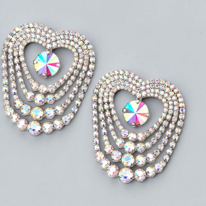 AB Crystal Heart Chandelier Statement Earrings – Gold & Silver - Fatisha Boutique
