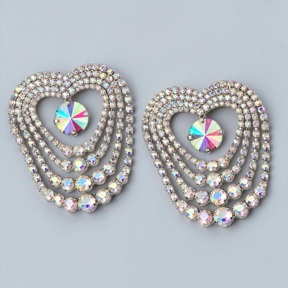 AB Crystal Heart Chandelier Statement Earrings – Gold & Silver - Fatisha Boutique