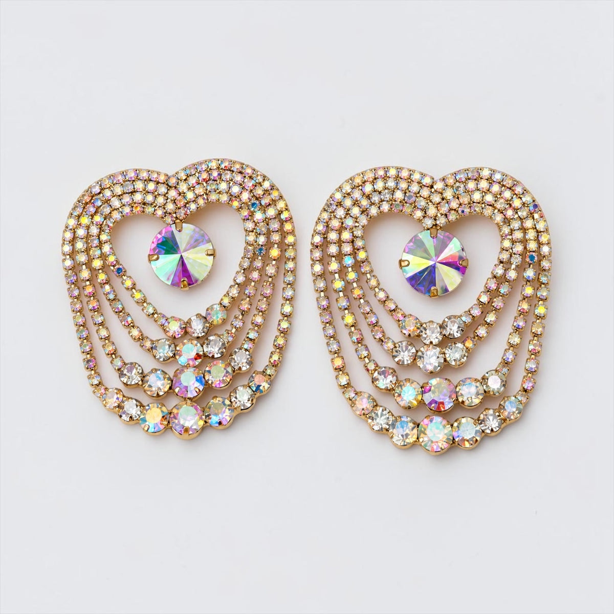 AB Crystal Heart Chandelier Statement Earrings – Gold & Silver - Fatisha Boutique Fatisha Boutique