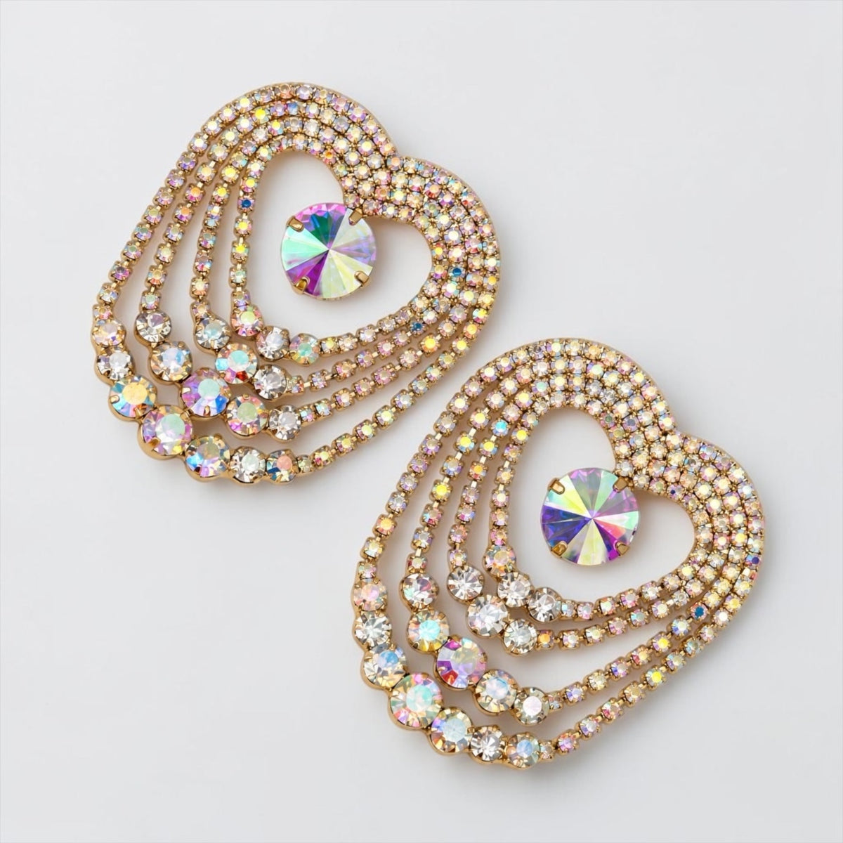 AB Crystal Heart Chandelier Statement Earrings – Gold & Silver - Fatisha Boutique Fatisha Boutique