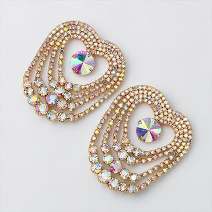 AB Crystal Heart Chandelier Statement Earrings – Gold & Silver - Fatisha Boutique