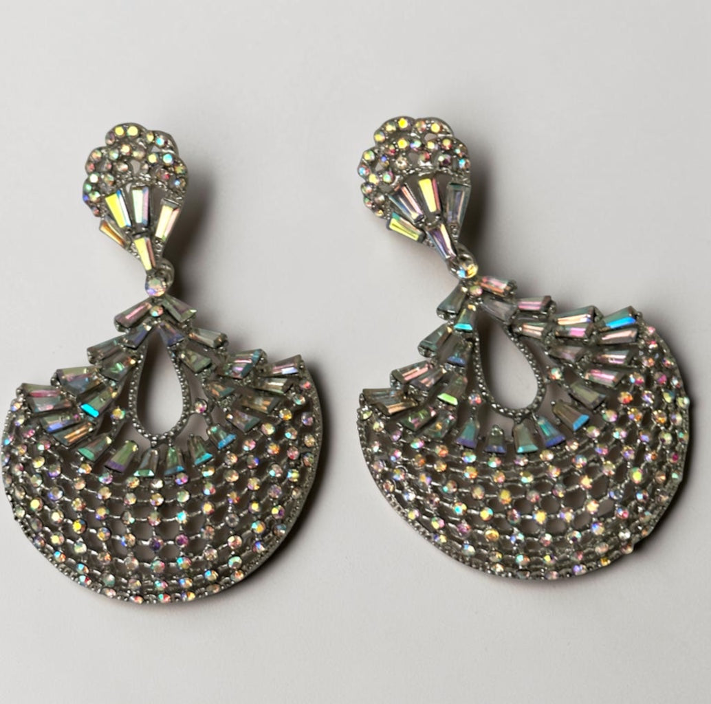 AB Crystal Fan Chandelier Statement Earrings – Gold or Silver Fatisha Boutique