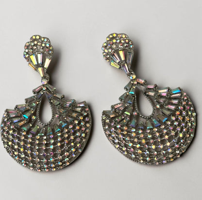 AB Crystal Fan Chandelier Statement Earrings – Gold or Silver