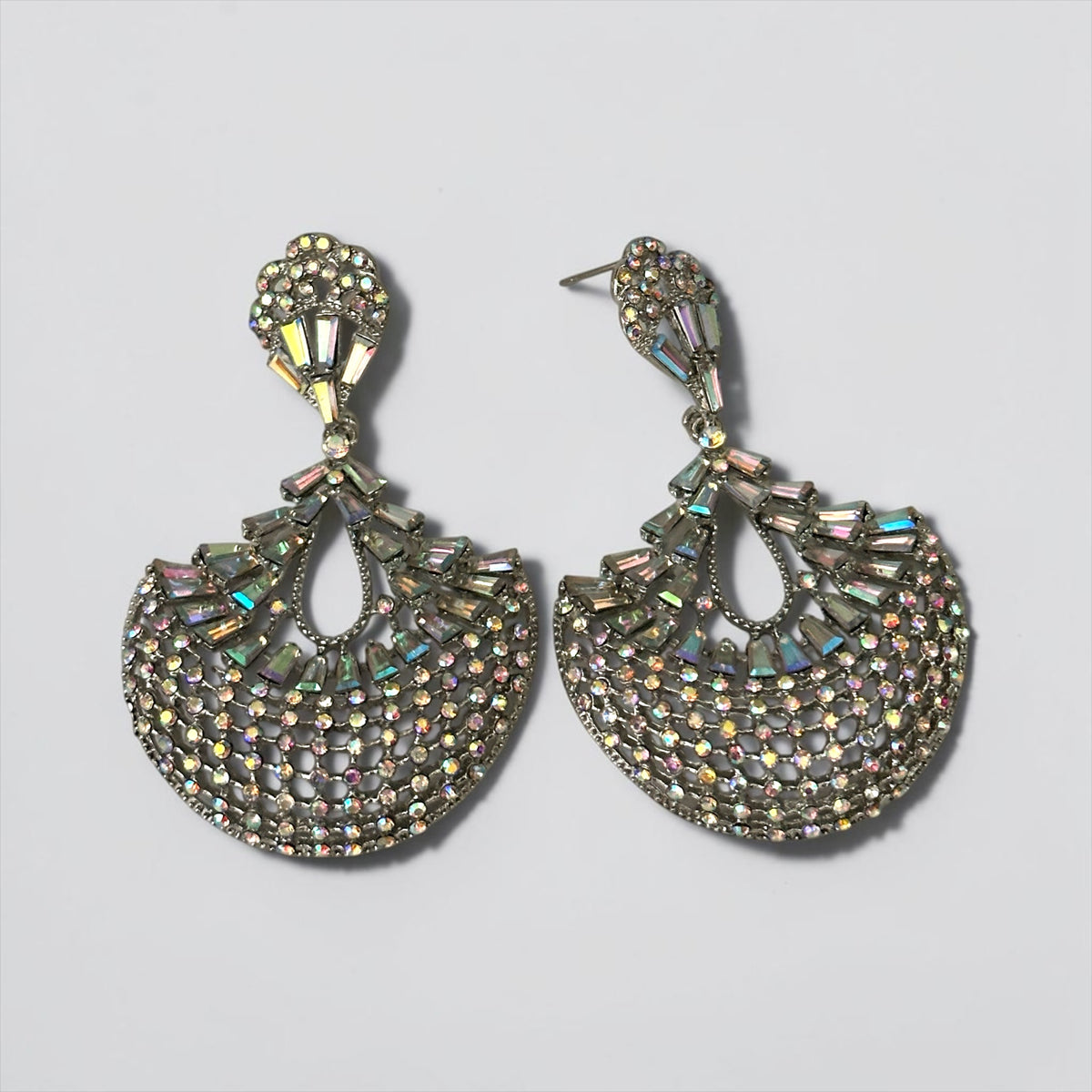 AB Crystal Fan Chandelier Statement Earrings – Gold or Silver Fatisha Boutique